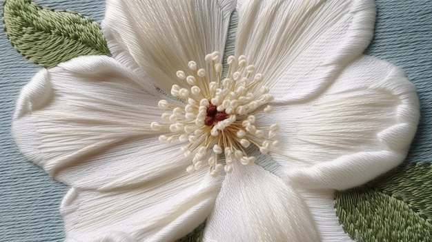 haft artystyczny na lnianej tkaninie